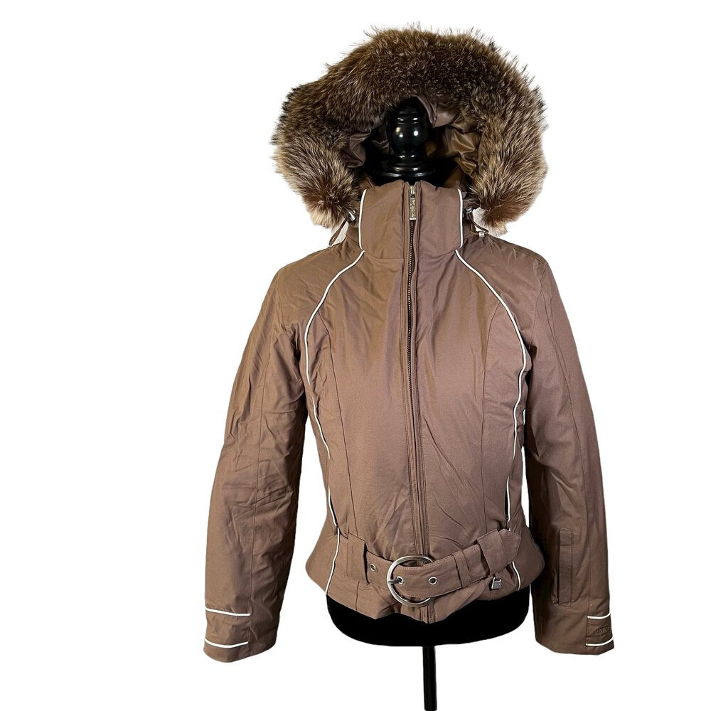 Nils Brown Belted Jacket with Faux Fur Hood Women's Size 6